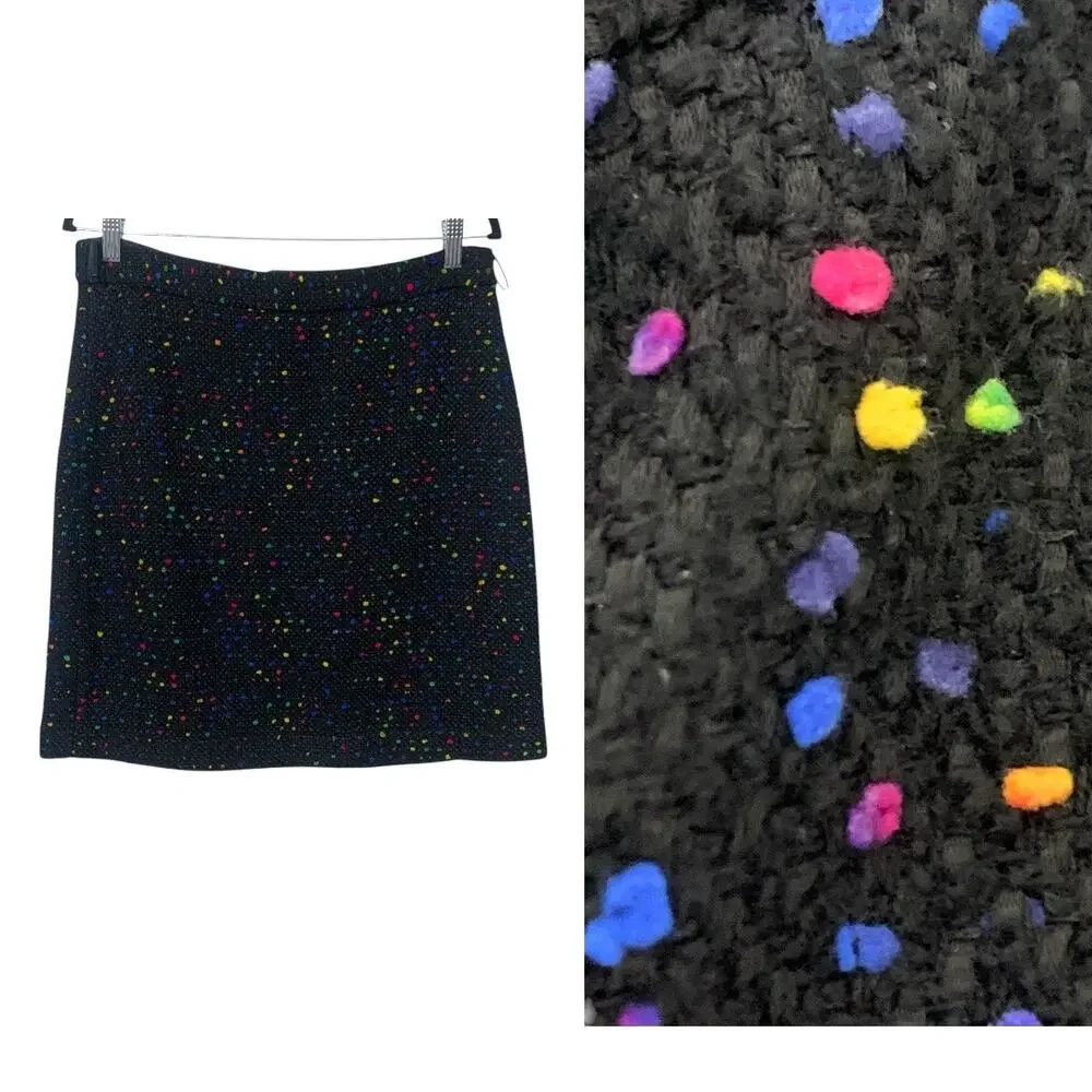 Kate Spade Black Wool Blend Tweed Pencil Skirt‎ Multi Color Pop Speckle sz 10